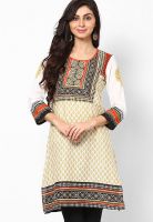 Global Desi Mustard Yellow Printed Kurta