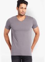 Highlander Grey Solid V Neck T-Shirts