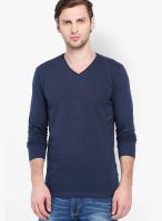 Highlander Navy Blue Solid V Neck TShirts