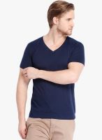 Highlander Navy Blue Solid V Neck TShirt