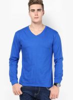 Inkovy Blue Solid V Neck T-Shirts