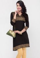 Ira Soleil Black Solid Kurtis