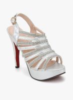 J Collection Silver Embellished Sling Back Stilettos