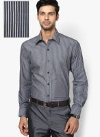 John Players Black Striped Regular Fit Formal Shirt