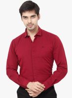 La Seven Maroon Solid Slim Fit Formal Shirt