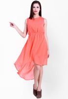 La Zoire Peach Colored Solid Asymmetric Dress