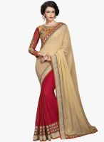 Lookslady Beige Embroidered Saree