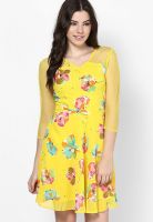 MB Yellow Colored Printed Shift Dress
