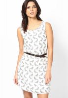 Mineral White Colored Printed Shift Dress