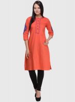 Pehraan Orange Embroidered Kurtis