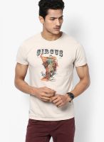Pepe Jeans Beige Printed Round Neck T-Shirts