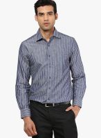 Peter England Blue Striped Slim Fit Formal Shirt