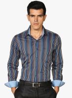 Provogue Blue Striped Regular Fit Formal Shirt