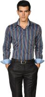 Provogue Men's Striped Casual Blue Shirt