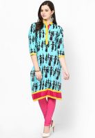 Shree Aqua Blue Printed Kurtis