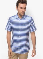 Slub Printed Blue Casual Shirt