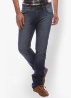 Slub Solid Blue Slim Fit Jeans