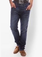 Slub Solid Blue Slim Fit Jeans