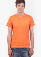 Smokestack Orange Solid V Neck T-Shirts