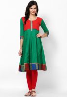 Span Green Embroidered Kurtis