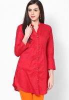 Span Red Solid Kurtis