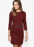 The Vanca Red Colored Striped Bodycon Dress