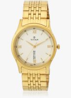 Titan 1636Ym02 Golden/White Analog Watch