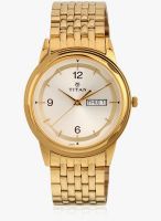 Titan 1638Ym01 Golden/White Analog Watch