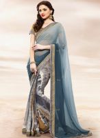 Touch Trends Grey Embroidered Saree