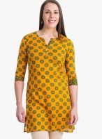 @499 Yellow Printed Kurtis