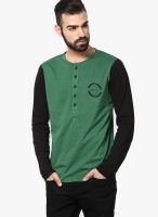 Atorse Green Solid Henley T-Shirts