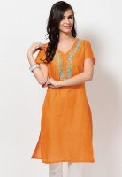 Aurelia Orange Solid Kurtis