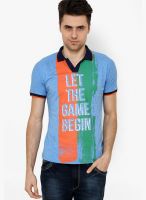 Camino Blue Printed Polo T-Shirt