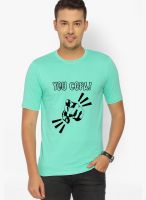 Campus Sutra Green Printed Round Neck T-Shirts