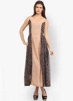 Cation Beige Colored Printed Maxi Dress