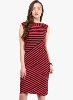 Color Cocktail Red Colored Striped Bodycon Dress