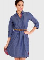Fusion Beats Blue Colored Solid Shift Dress