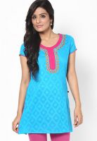 G Aqua Blue Embroidered Kurtis