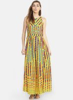 Global Desi Yellow Colored Printed Maxi Dress