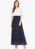 Harpa Navy Blue Colored Printed Maxi Dress