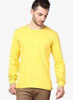 Inkovy Yellow Solid Round Neck T-Shirts