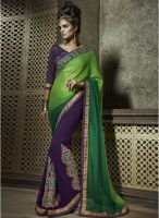 Kalista Fashions Green Embroidered Saree