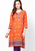 Karigari Orange Printed Kurtis