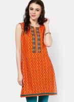 Karigari Orange Printed Kurtis