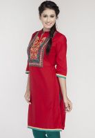 Kurti'S Red Embroidered Kurtis