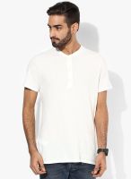 Mango Man White Solid Henley T-Shirt