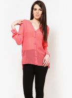 Only Pink Polyester Shirt With Lace Back Yoke