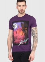 Reebok Purple Printed Round Neck T-Shirts