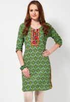 Shree Green Embroidered Kurtis