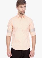 Slub Orange Solid Slim Fit Casual Shirt